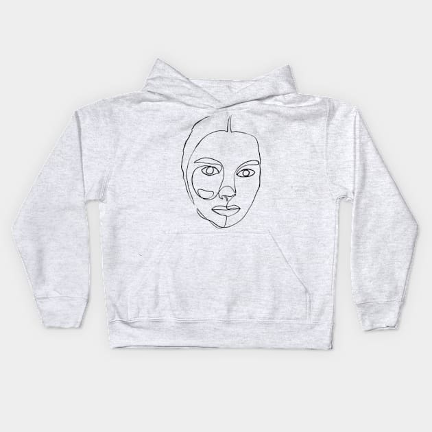 Woman face one line art Kids Hoodie by Doodle Intent